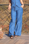 Pantalon Para Dama Con Elastico Con Bolsas Casual Mezclilla