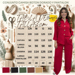 Conjunto Para Dama Pantalon Elastico Y Camisa Boton Dorado
