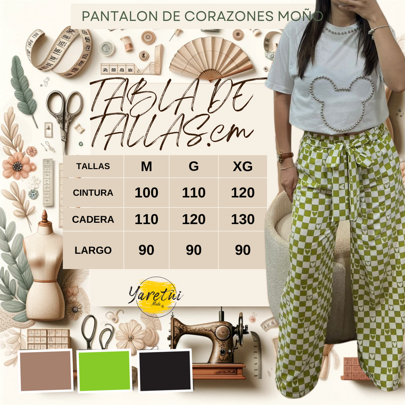 Pantalon Para Dama Olgado Casual Corazones Con Moño