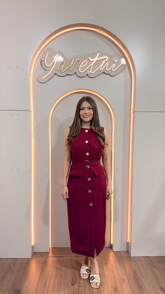 Vestido Para Dama Boton Dorado Formal Elegante Bolsas + Fajo