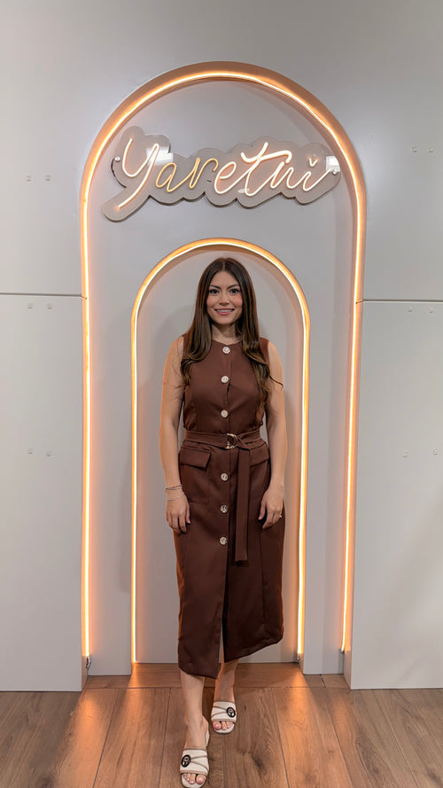 Vestido Para Dama Boton Dorado Formal Elegante Bolsas + Fajo