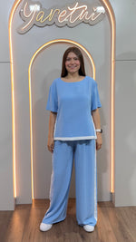 Conjunto Para Dama Combinado Lineas Blanca Blusa Y Pantalón