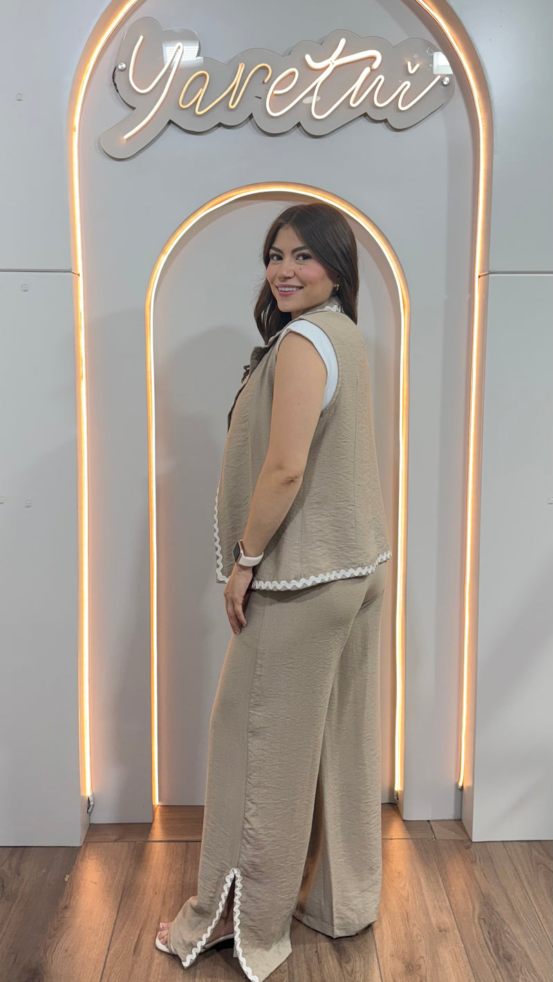 Conjunto Para Dama Pantalon Y Chaleco Espigas Casual