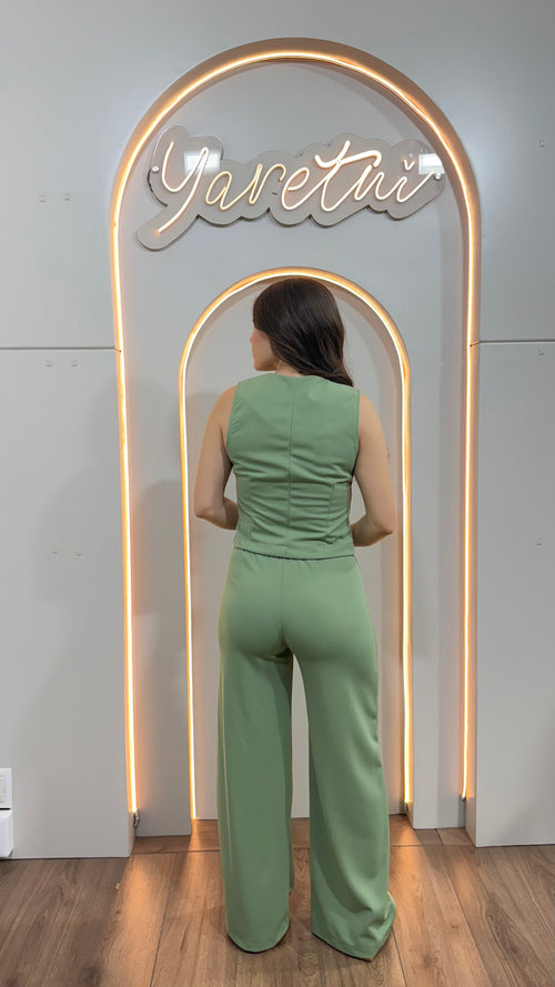 Conjunto Chaleco Y Pantalón Con Botones Dama Liso Casual