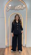 Conjunto Para Dama Pantalon Elastico Y Camisa Boton Dorado