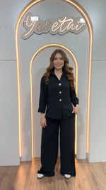 Conjunto Para Dama Pantalon Elastico Y Camisa Boton Dorado