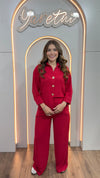 Conjunto Para Dama Pantalon Elastico Y Camisa Boton Dorado