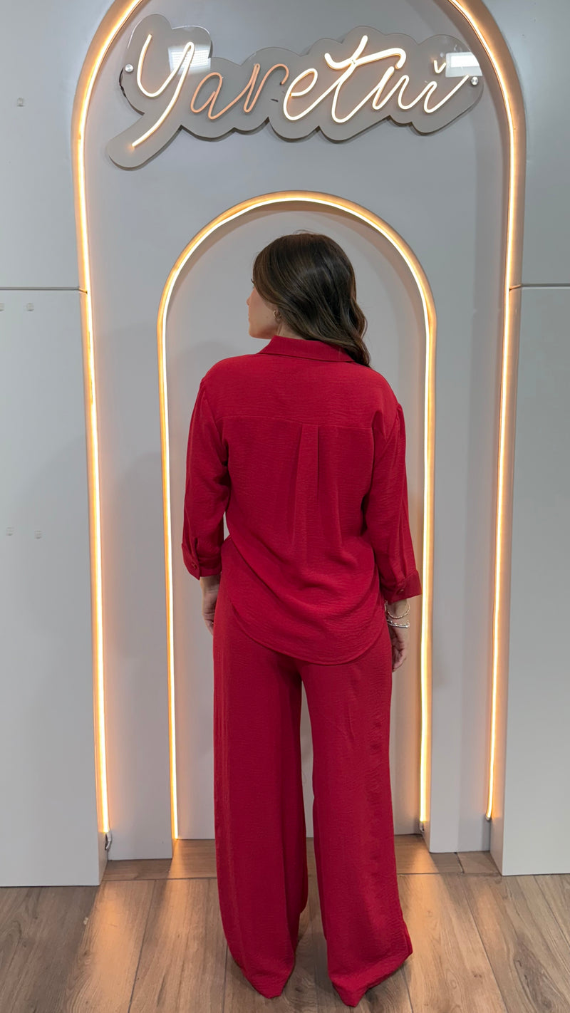 Conjunto Para Dama Pantalon Elastico Y Camisa Boton Dorado