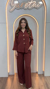Conjunto Para Dama Pantalon Elastico Y Camisa Boton Dorado