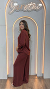 Conjunto Para Dama Pantalon Elastico Y Camisa Boton Dorado
