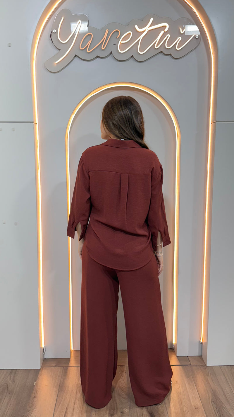 Conjunto Para Dama Pantalon Elastico Y Camisa Boton Dorado