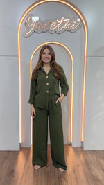 Conjunto Para Dama Pantalon Elastico Y Camisa Boton Dorado