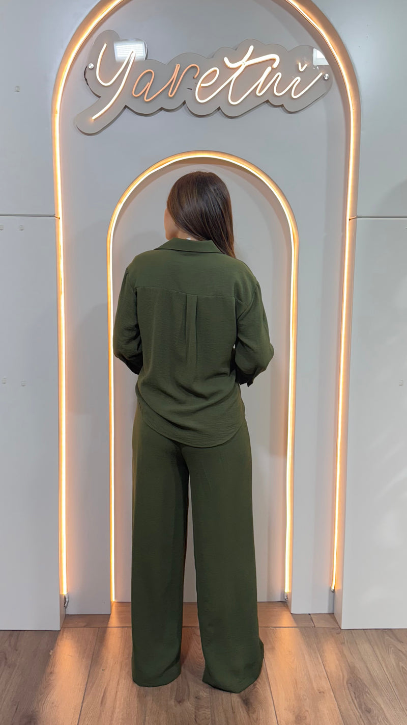 Conjunto Para Dama Pantalon Elastico Y Camisa Boton Dorado