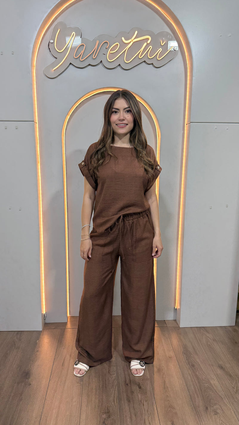 Conjunto Para Dama Pantalon Elastico Y Blusa Con Boton 2pz