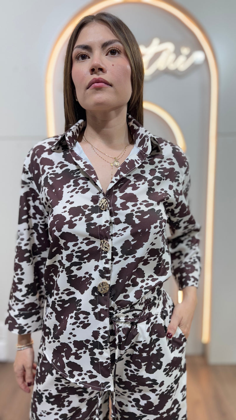 Conjunto Para Dama Casual Pantalon Y Camisa Boton Dordo Vaca