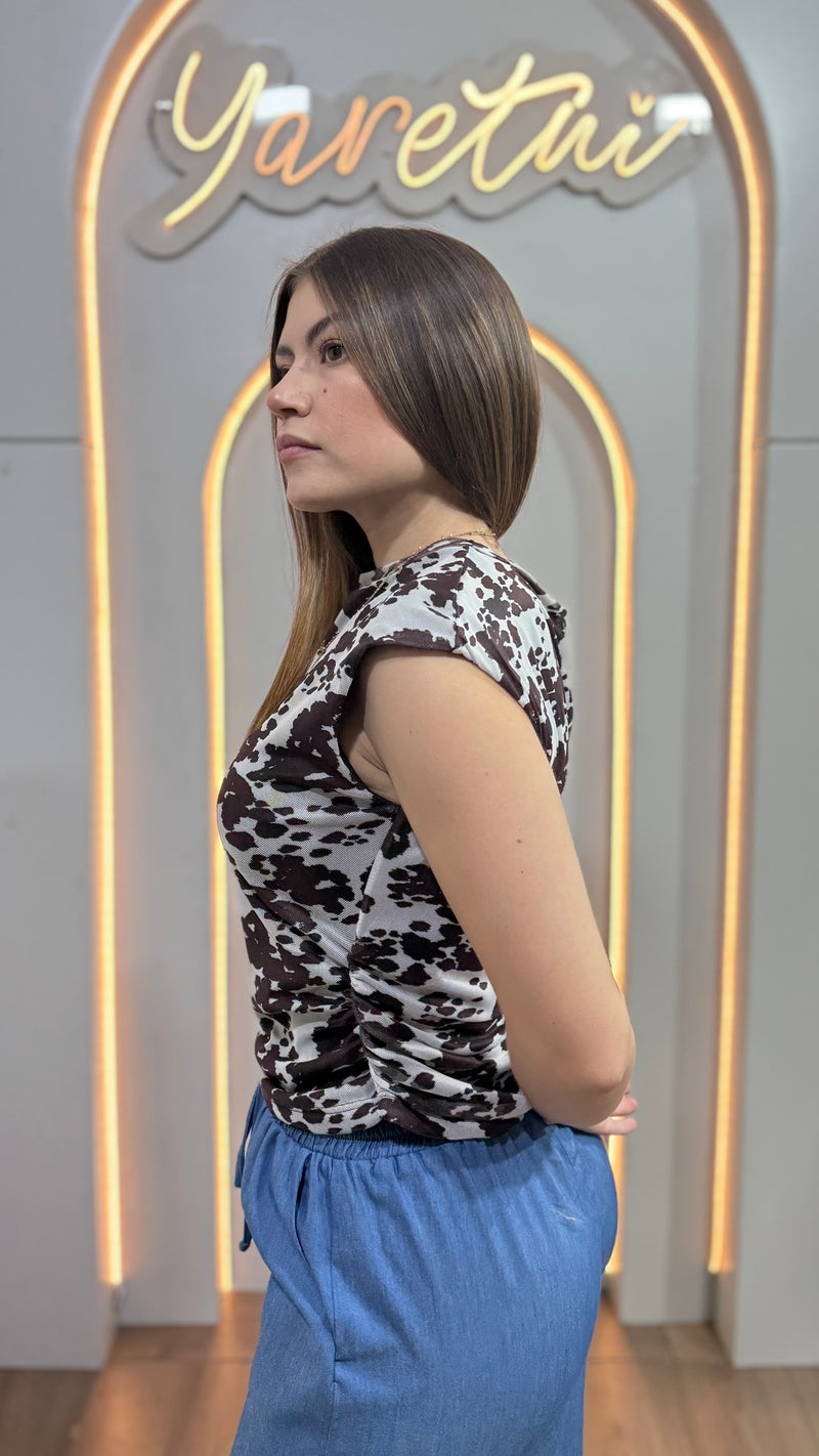 Blusa Basics Casual Para Dama Mesh Vaca Sin Manga