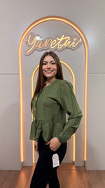 Camisa Para Dama Casual Manga Larga Con Olan Boton Dorado