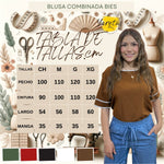 Blusa Para Dama Casual Olgada Cuello Redondo Combinada Bies