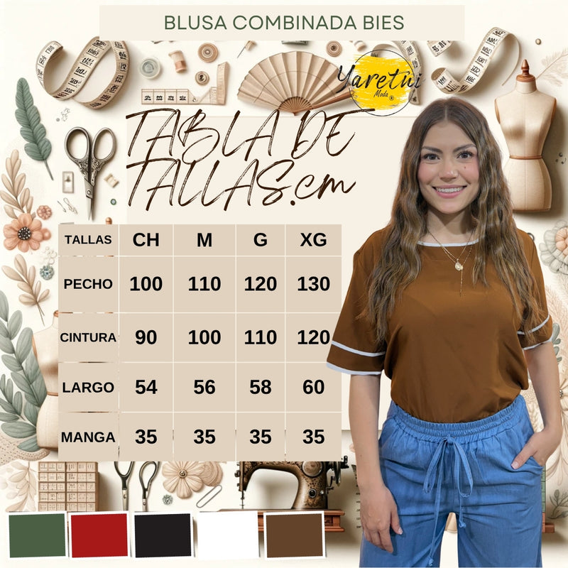 Blusa Para Dama Casual Olgada Cuello Redondo Combinada Bies