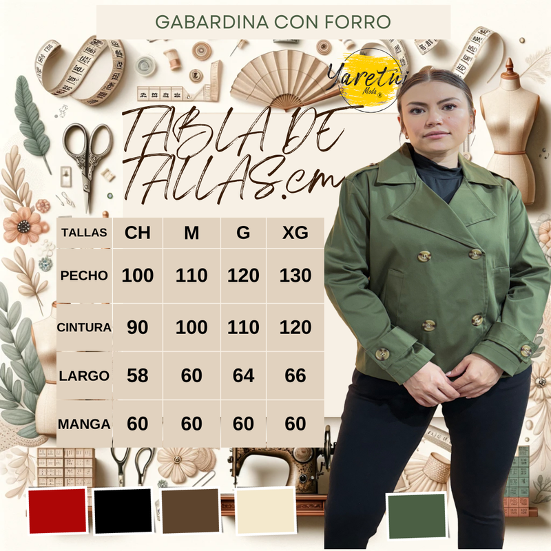 Blazer Gabardina Corta Para Dama Con Forro Con Bolsas Boton