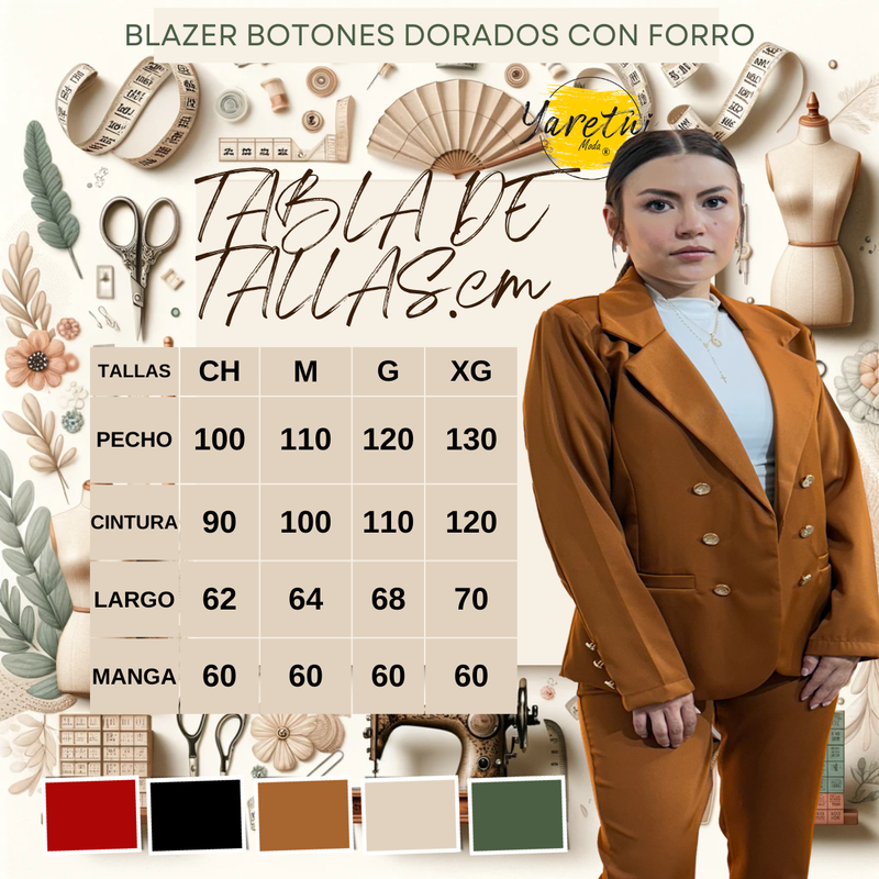 Blazer Para Dama Con Botones Dorados Con Forro Formal