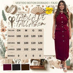 Vestido Para Dama Boton Dorado Formal Elegante Bolsas + Fajo