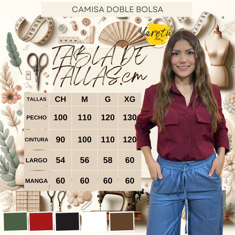 Camisa Para Dama Formal Cuello Y Botones Puños Con Bolsas