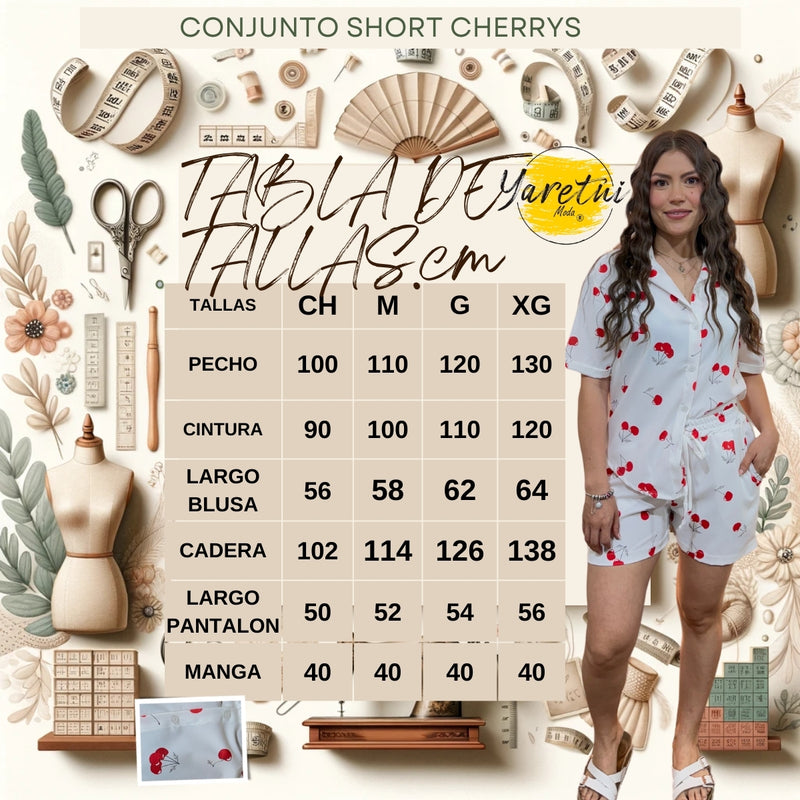 Conjunto Short Elastic Con Bolsas Y Camisa Botones Cherry