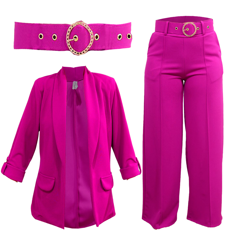 Conjunto Blazer Con Hombreras Y Pantalon Con Presilla + Fajo