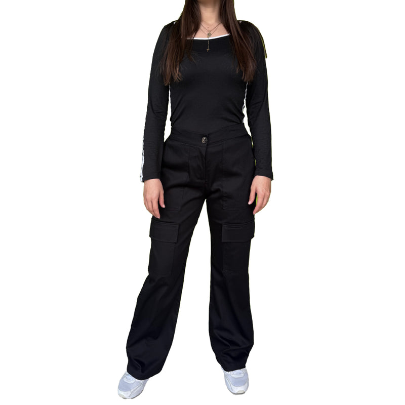 Pantalon Para Dama Casual Tipo Cargo Ancho Con Cremallera