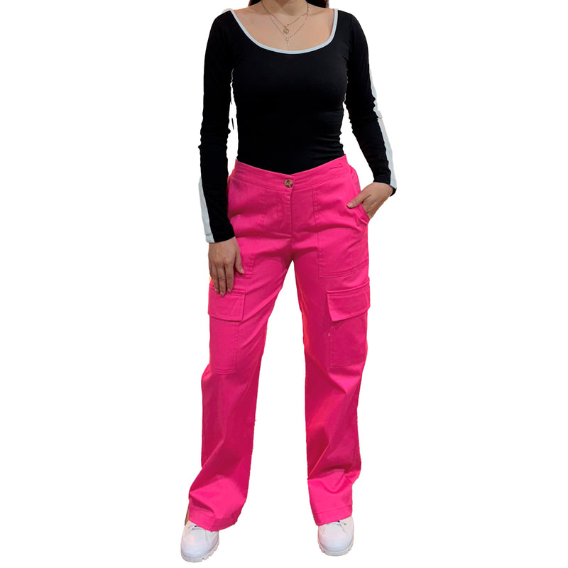 Pantalon Para Dama Casual Tipo Cargo Ancho Con Cremallera
