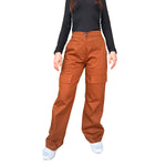 Pantalon Para Dama Casual Tipo Cargo Ancho Con Cremallera
