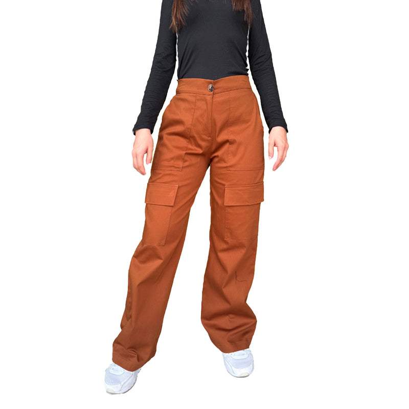 Pantalon Para Dama Casual Tipo Cargo Ancho Con Cremallera
