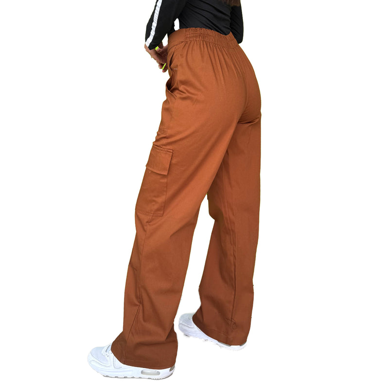 Pantalon Para Dama Casual Tipo Cargo Ancho Con Cremallera