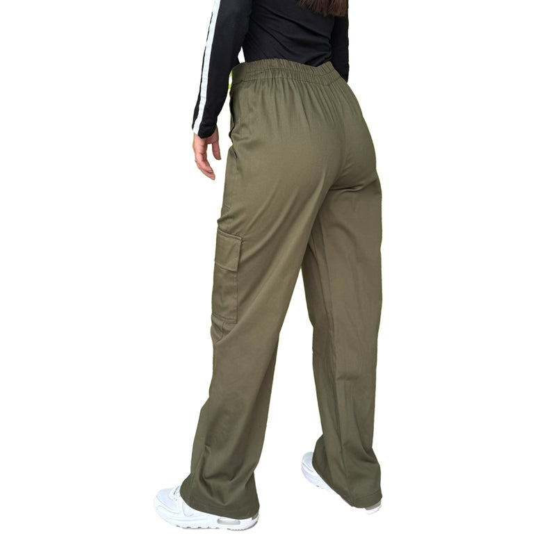 Pantalon Para Dama Casual Tipo Cargo Ancho Con Cremallera