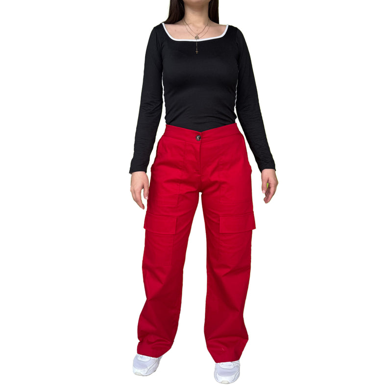 Pantalon Para Dama Casual Tipo Cargo Ancho Con Cremallera