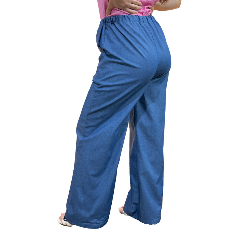 Pantalon Para Dama Con Elastico Con Bolsas Casual Mezclilla
