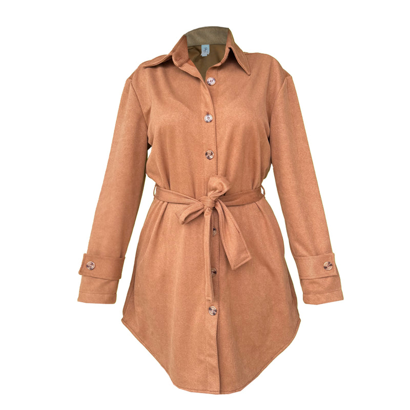 Vestido Para Dama Formal Gamuza Camisero Con Fajo