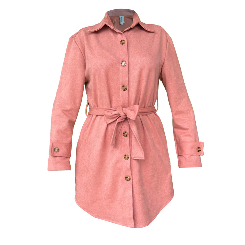 Vestido Para Dama Formal Gamuza Camisero Con Fajo